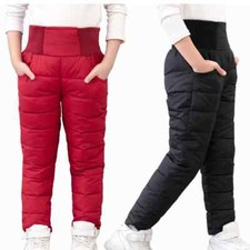 Girl Boy Winter Pants Cotton Padded Thick Warm Trousers Waterproof Ski Elastic