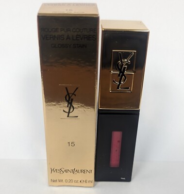 YSL ROUGE PUR COUTURE VERNIS A LEVRES GLOSSY STAIN SHADE #15 ROSE GLACIS 0.20oz