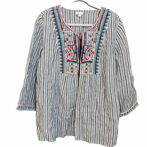 Women's J. Jill Linen Cardigan EUC Open Front Tie Top Jacket L tassel