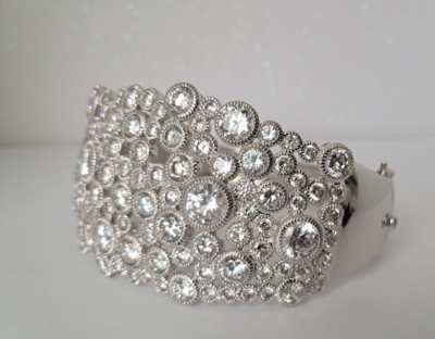 #ad HSN QVC Wide Silver Pave Cubic Zirconia Cuff Bracelet $90.00