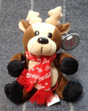 Coca Cola Stuffed Plush 6" Bean Bag Reindeer in Snowflake Scarf 1998 0142 - NWT