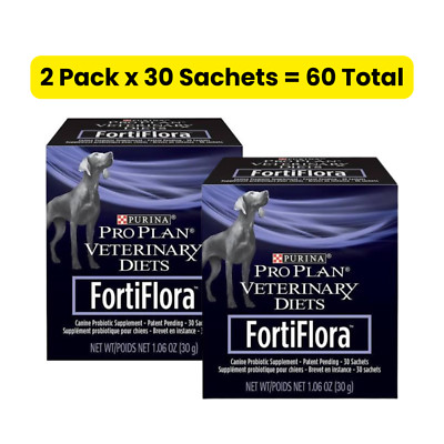 2 PACK: Purina Pro Plan FortiFlora Dog Veterinary Supplement - 60 Total Sachets