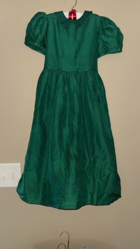 Vintage Maggie Breen Green Raw Silk Dress Victorian Cottage Core Size 7 Girls - Picture 2 of 8