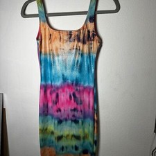 NWOT Fashion Nova Rainbow Colorful Midi Snake Skin Shiny Dress Size Small 