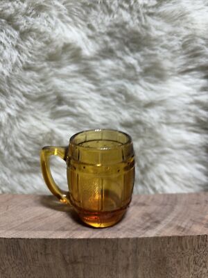 Vintage Amber Glass Miniature Root Beer Barrel Mug w/ Handle  2 1/2''