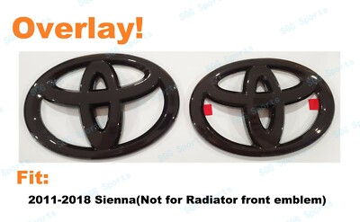 2PCS Gloss Black Toyota Logo OVERLAY emblem Front & Rear for 2011-2018 Sienna