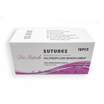 2/0 Surgical Training Sutures Polypropylene Monofilament, Pack of 12, Sterile