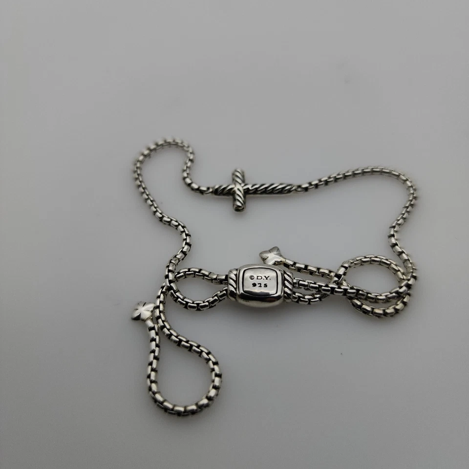David Yurman 纯银可调节盒链式手链 带钻石十字架 — 第 3/4 张图片