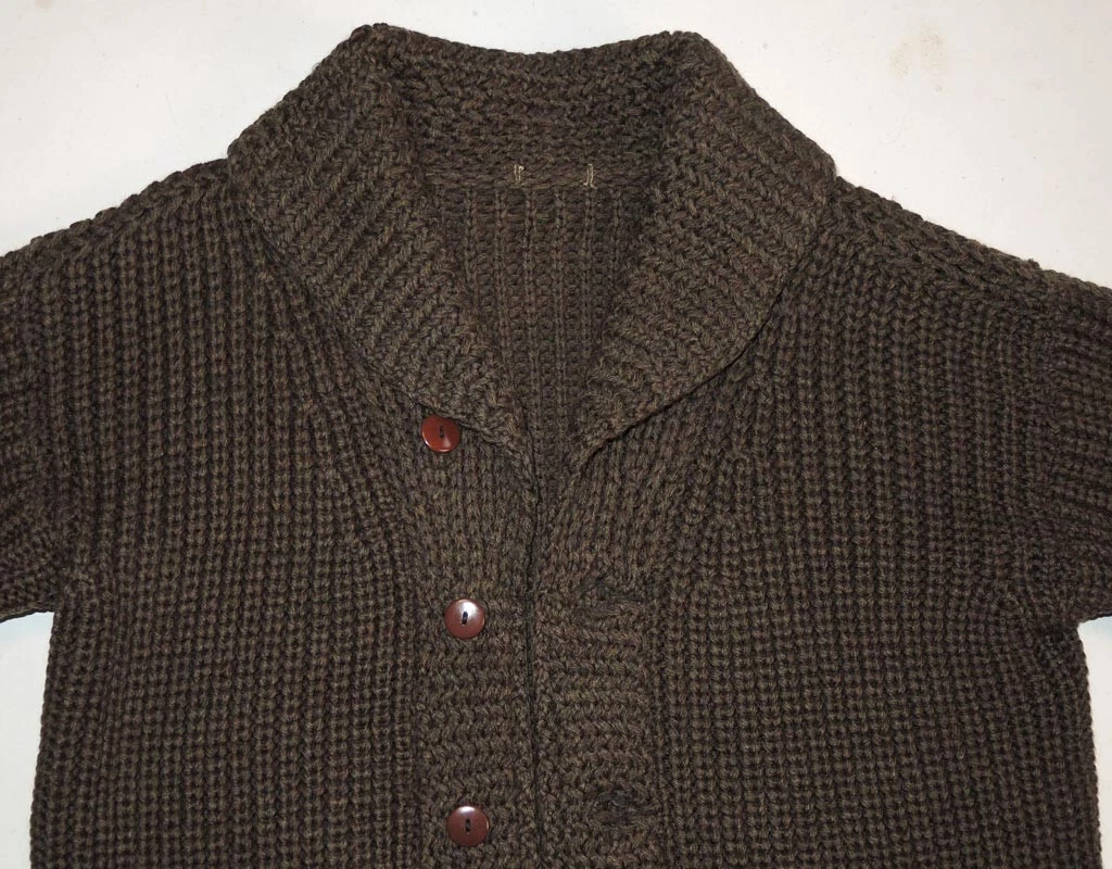 RARE Vtg 1920s Shawl Collar Sweater XL Hand-Knit Wool Cardigan Near Mint
