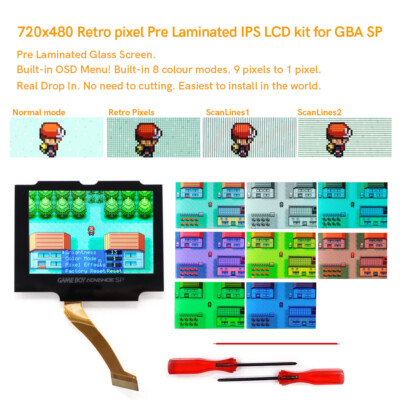 Drop In GBA SP 3'' IPS Backlight LCD For Game Boy Advance SP No Need to Cut Shell