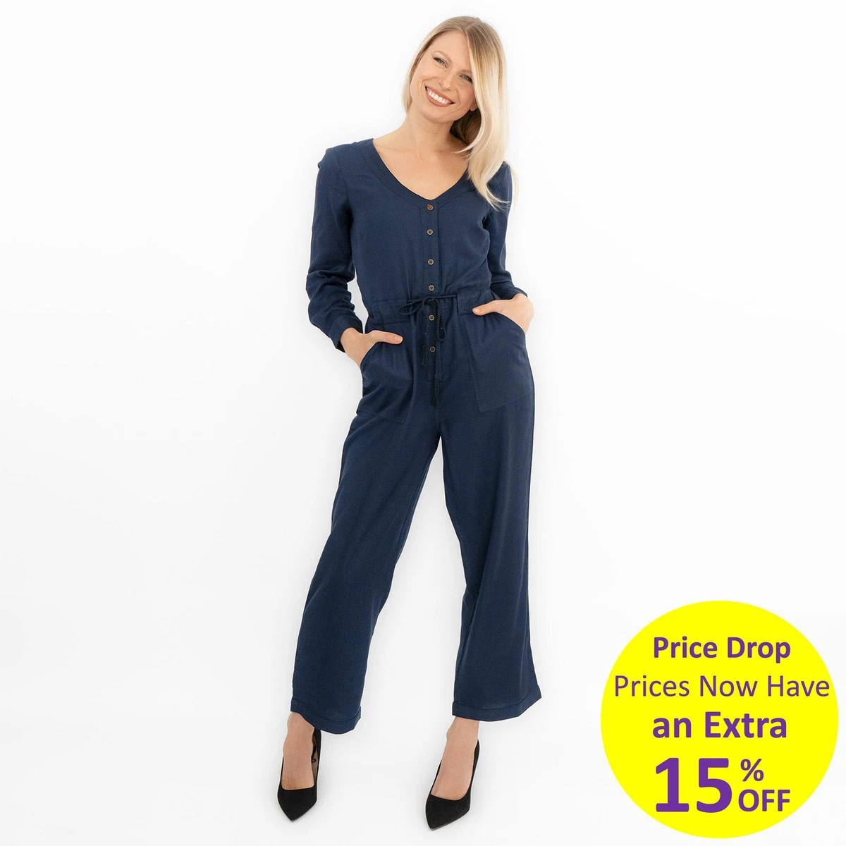 Navy blue jumpsuit long sleeve sales