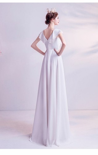 Women's Sexy Party Dress White Chiffon Sleeveless Backless Sheath Evening Dress - Picture 4 of 6