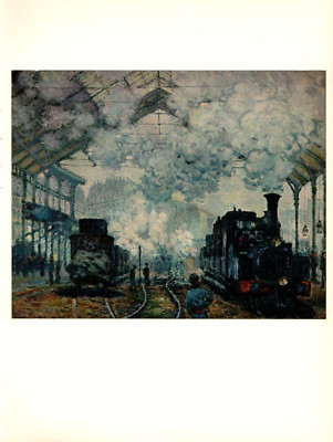 1960 Vintage MONET ''GARE SAINT LAZARE'' TRAINS LOCOMOTIVE COLOR offset Lithograph
