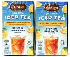 2 Boxes Celestial Seasonings Cold Brew Sweet Iced Black Tea With Lemon 18 Bags
