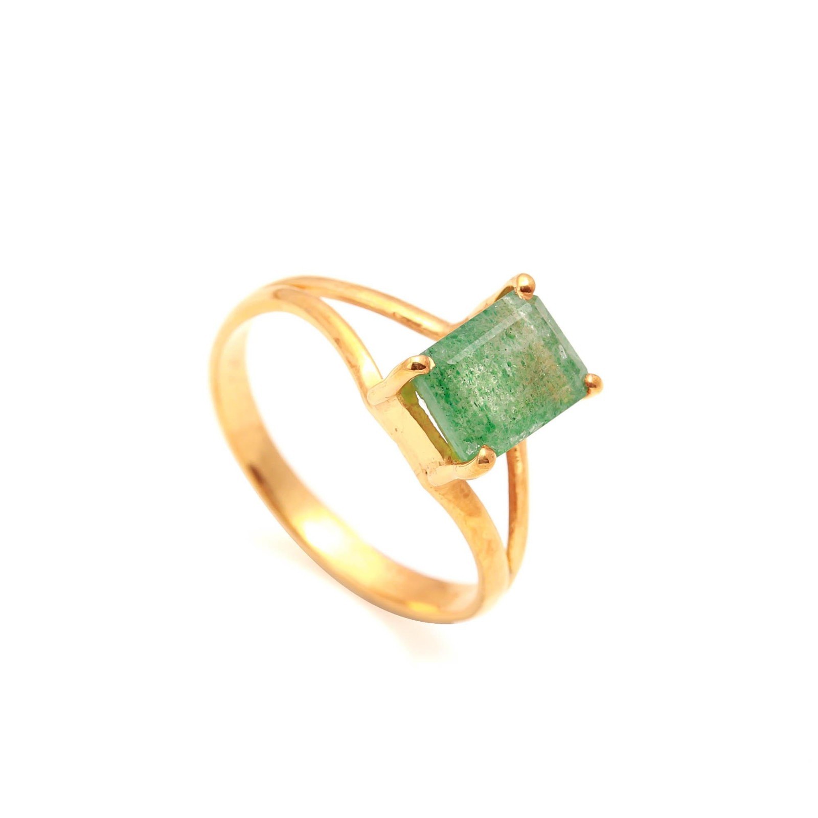 Natural Green Strawberry Octagon Ring in 925 Sterling Silver with Gold Plating