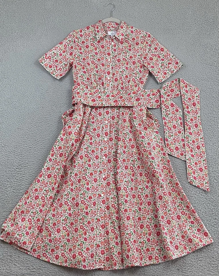 Camisa J Crew Liberty Tela Danjo Floral Cinturón Talla 00 Rojo Midi Preppy EXCELENTE Foto 3 de 4