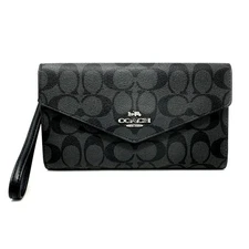 Coach Travel Envelope Wallet In Signature Canvas Graphite Black C1962
