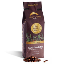100 Kona Coffee, Medium Roast, Whole Bean, 1 Lb, Hawaiian Authentic