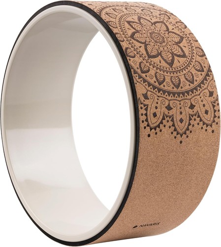 Navaris Cork Yoga Wheel - Prop for Stretching, Flexibility, Back Bends Brown