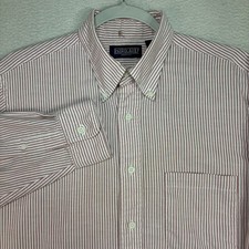 Vintage Lands End Oxford Shirt Men 15.5 34 White Red Striped OCBD Made USA
