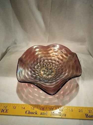 8" Fenton Carnival Glass Coin Dot Ruffled Bowl Marigold & Amethyst Footed Bowl