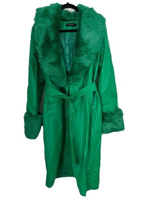 FINESSE Chlo Green Faux Leather Fur Trim Coat   Size M