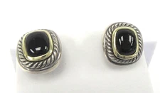 David Yurman Large Albion Black Onyx Sterling Silver & 14K Gold Earrings - 3/4"