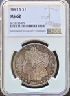 1881 S Morgan Silver Dollar -$1 - NGC MS62 San Francisco - Light Toning.