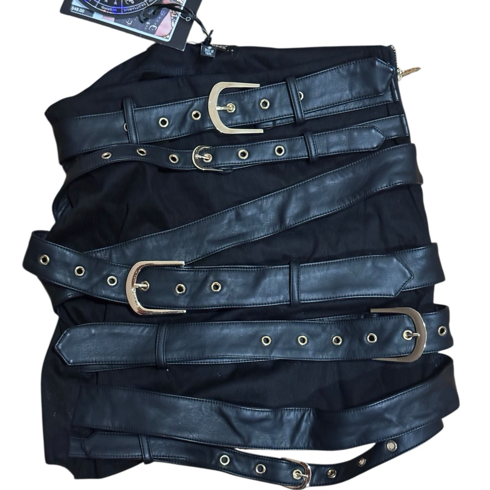Horoscope Small Vegan Leather Buckle Goth Punk Boss Of Me Mini Skirt