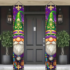 Mardi Gras Porch Banners Welcome Masquerade Gnome Door Banner with Gnome Carniva