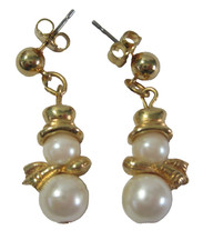 SNOWMAN FAUX PEARL PIERCED EARRINGS CUTE CHRISTMAS WINTERTIME