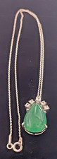 ART DECO EMERALD BEAD PEAR SHAPED DROP RHINESTONES 18” STERLING SILVER NECKLACE
