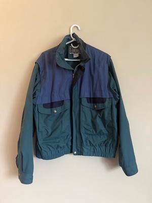 VTG 1990s Brittania Jacket Large Green Blue Full Zip Outerwear Hidden Hood