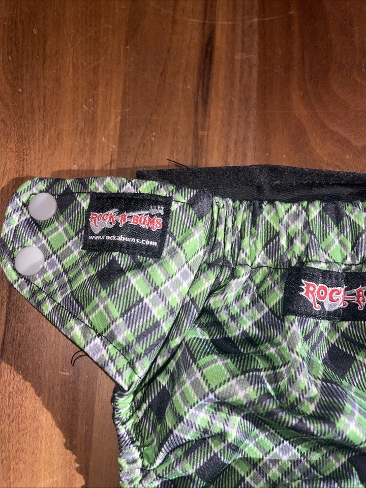 RARE ROCK A BUMS Reuseable Cloth Diaper Green Black HTF PRINT ✨ - Image 3 of 4