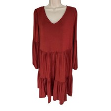 Cynthia Rowley Women’s Burnt Orange Long Sleeve V-neck Tiered Babydoll Dress Med