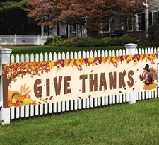 Happy Fall Banner Decorations - Give Thanks Thanksgiving Day Autumn Outdoor I...