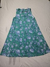 LOFT Green Floral Midi Dress with Blue & White Print