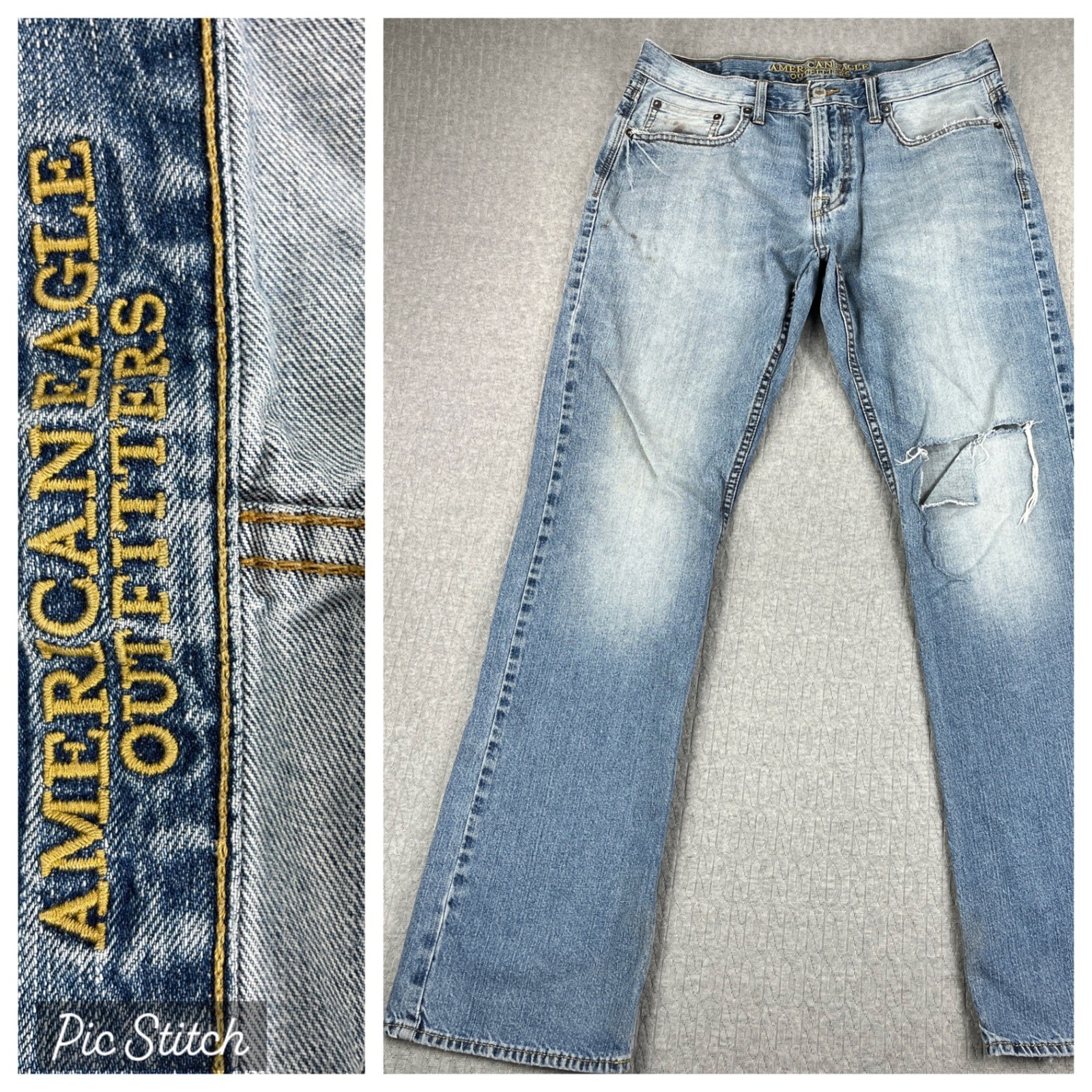 American Eagle Original Bootcut Jeans Men 34x36(34X33 Blue Distressed light wash