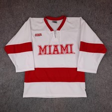 Vintage Miami RedHawks Jersey Mens Small White NCAA Ice Hockey OT Sports CCHA