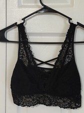 PINK Victoria s Secret Lightly Lined Black Lace Bra Criss Cross Bralette Sz M