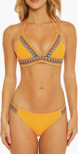 BECCA Yellow Multicolor Embroidered Halter Bikini Set Geometric Pattern