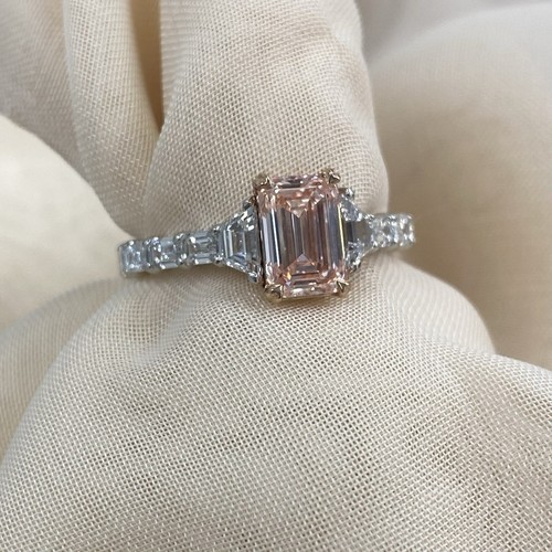 Bague de fiançailles émeraude IGI 2,78 TCW diamant cultivé en laboratoire or blanc et rose 14 carats - Photo 4 sur 18