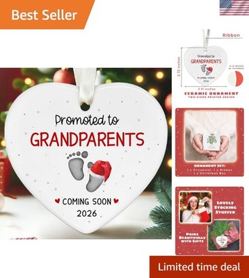 Heart-Shaped Ceramic Ornament for First-Time Grandparents - 2026 Announcement