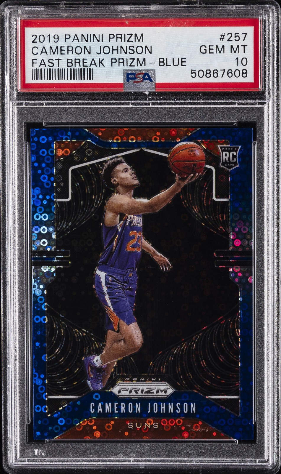 2019 PANINI PRIZM FAST BREAK PRIZM-BLUE #257 CAMERON JOHNSON #/175 PSA 10