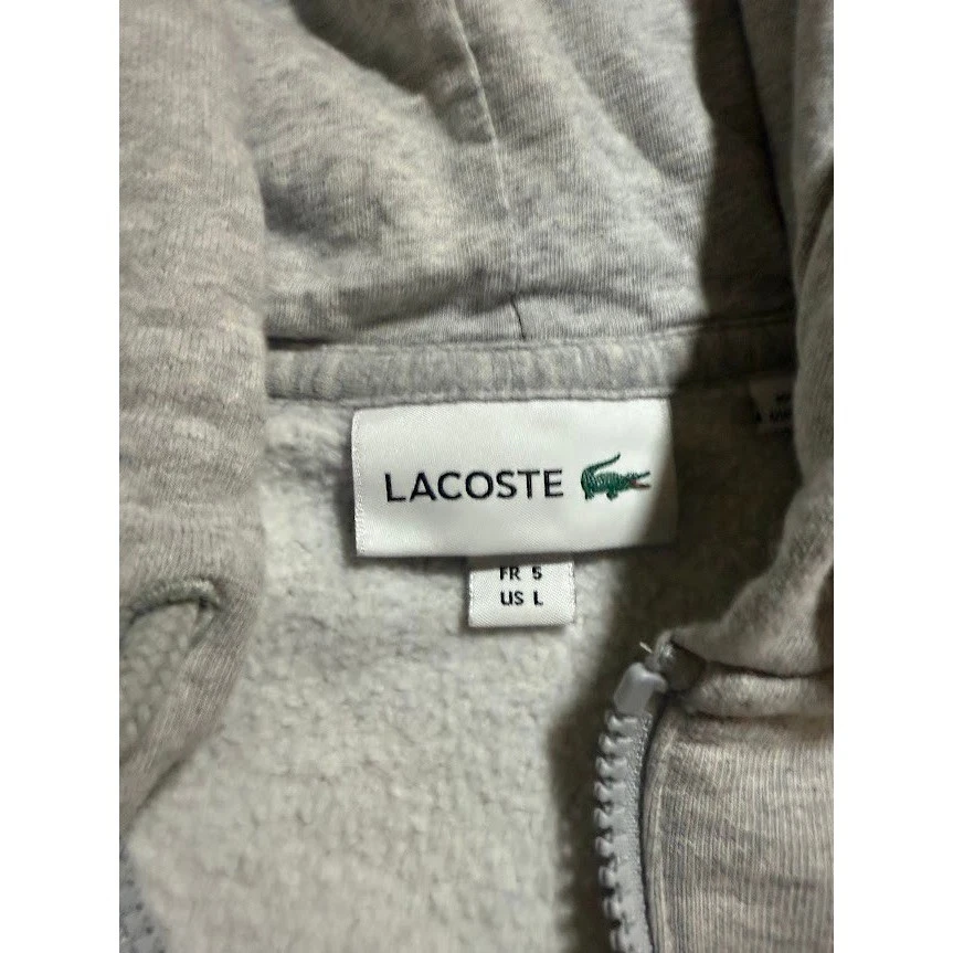 Sudadera con capucha gris con cremallera Lacoste Spell Out para hombre manga larga grande Foto 3 de 4