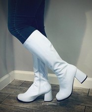 White GoGo Disco 60s 70s Marching Band Flag Girl Dance Team Knee High Boots