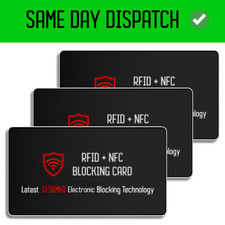 3x RFID Blocking Cards  –  Credit Debit Card Contactless Scanner Protector UK