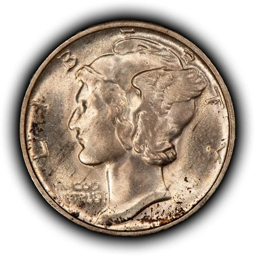 1945-D 10c Mercury Silver Dime - Original Toning - Frosty BU Coin - SKU-Z6162