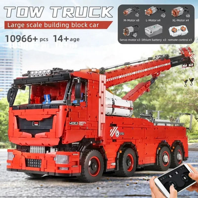 Mould King RC Ferngesteuerter LKW Straßenrettung rot Abschlepp Einsatzfahrzeug 10966tlg