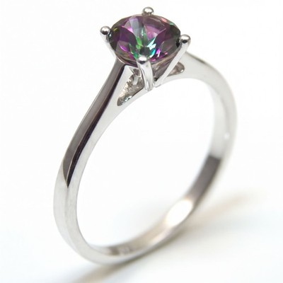 Verlobungsring Solitär Mystic Topas 0,925 Silber Rhodium Platin
